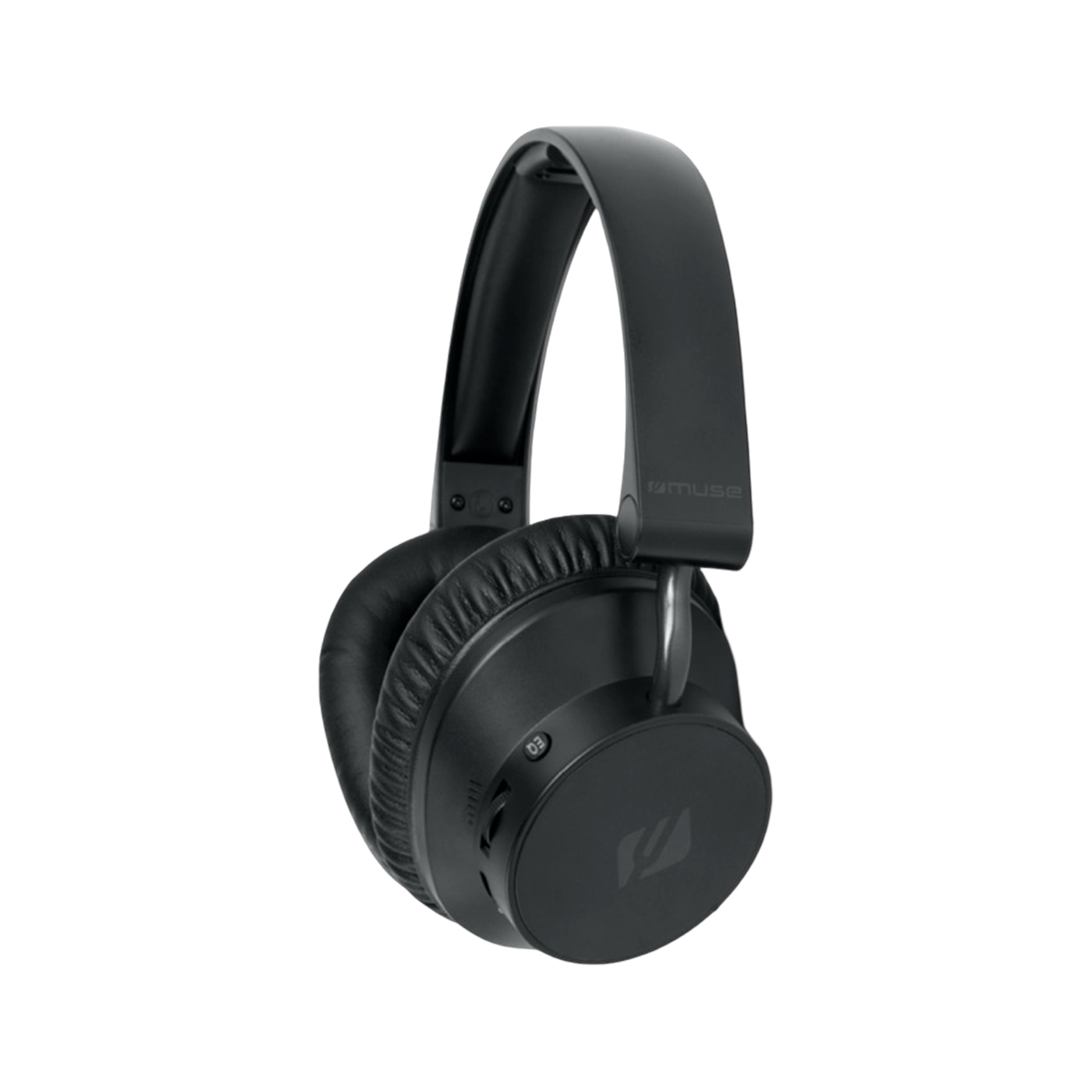 Schwarze Over-Ear-Kopfhörer mit gepolsterten Ohrmuscheln und verstellbarem Bügel vor weißem Hintergrund.