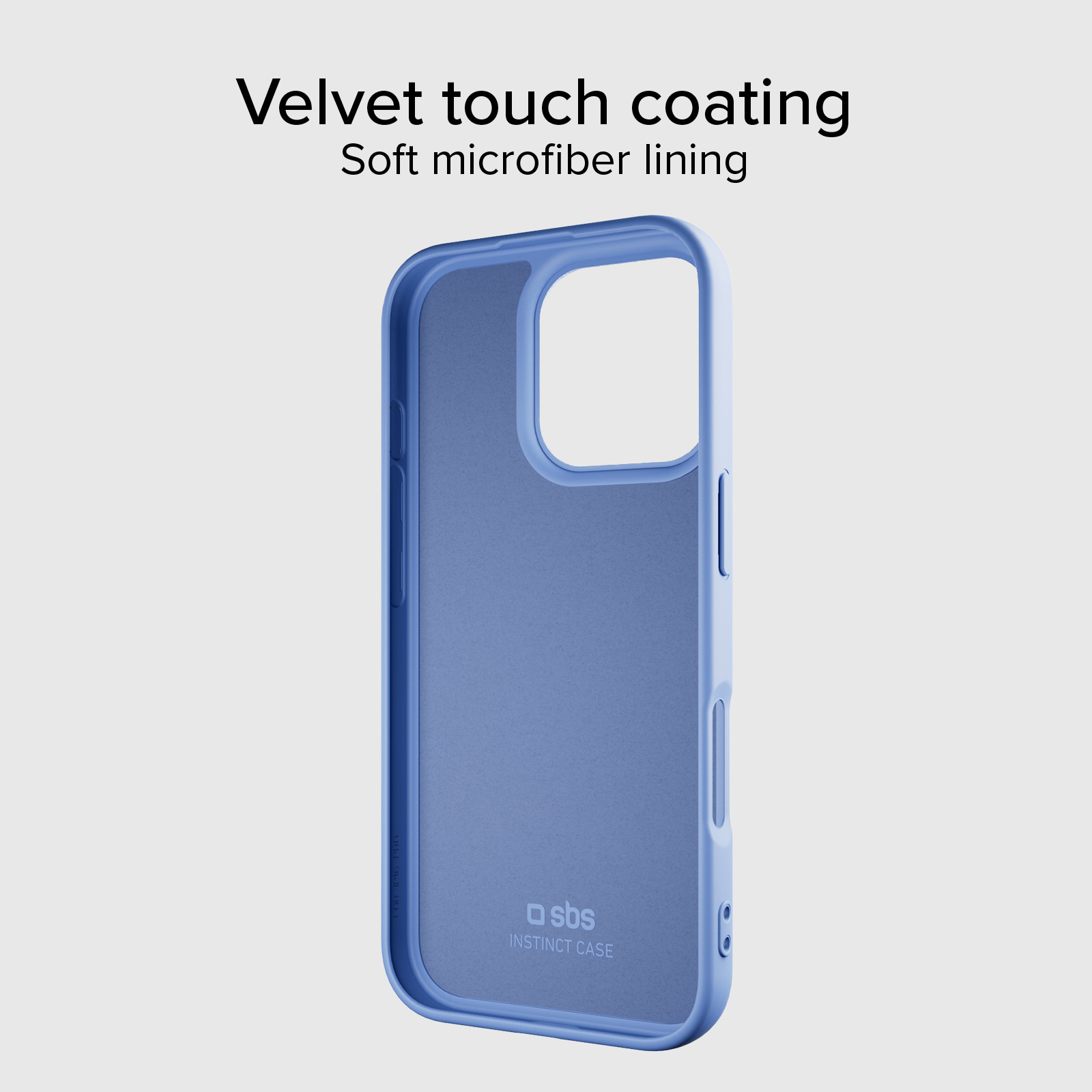 Eine hellblaue Smartphone-Hülle mit samtartiger Beschichtung und weichem Mikrofaserfutter.