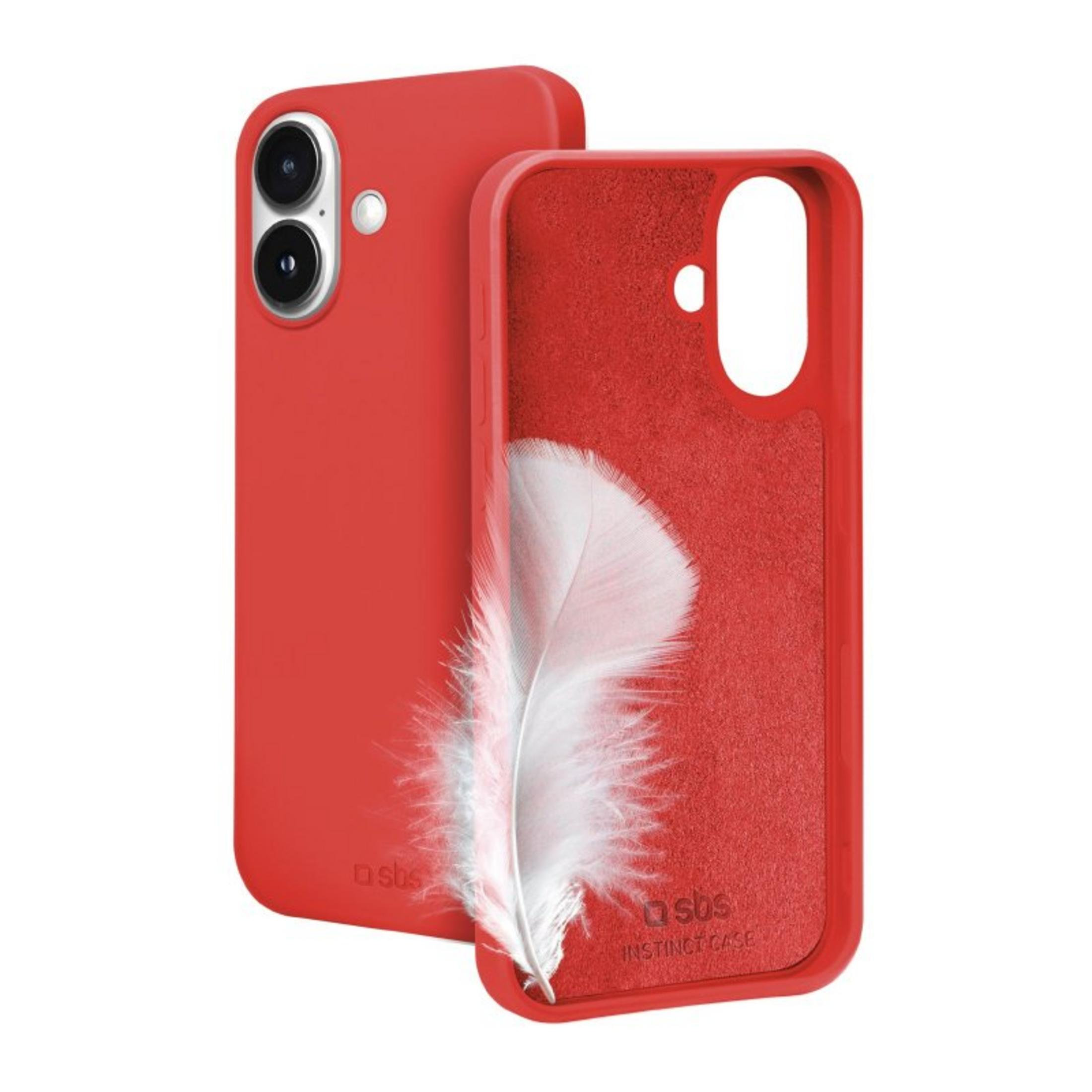 Rote Smartphone-Hülle mit weichem Innenfutter und einer leichten weißen Feder.