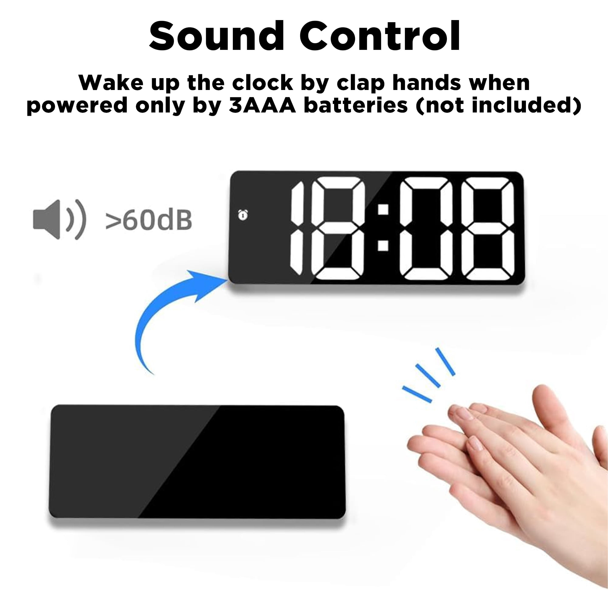 Digitale Uhr mit Soundsteuerung, aktiviert durch Klatschen ab 60 dB.