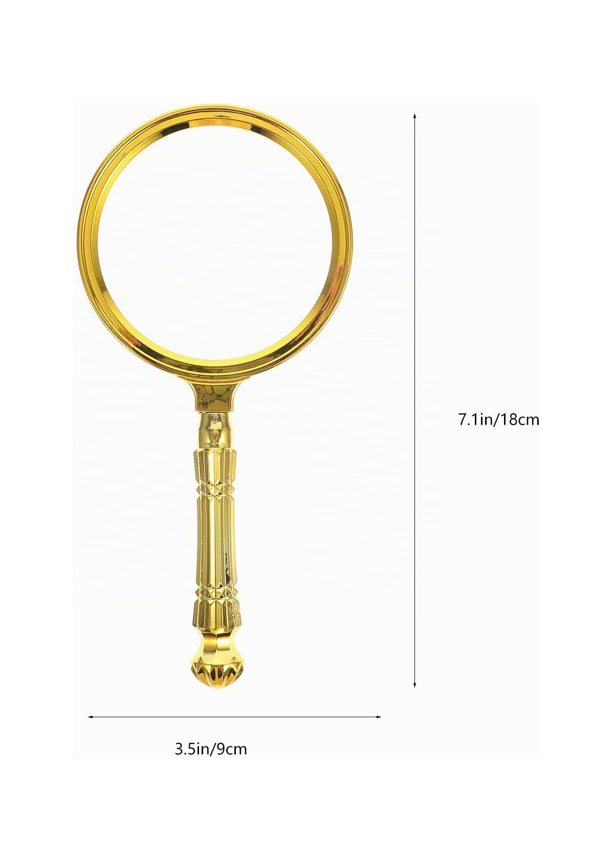 Goldene Lupe mit dekorativem Griff, Maße 7,1 Zoll Länge und 3,5 Zoll Breite.