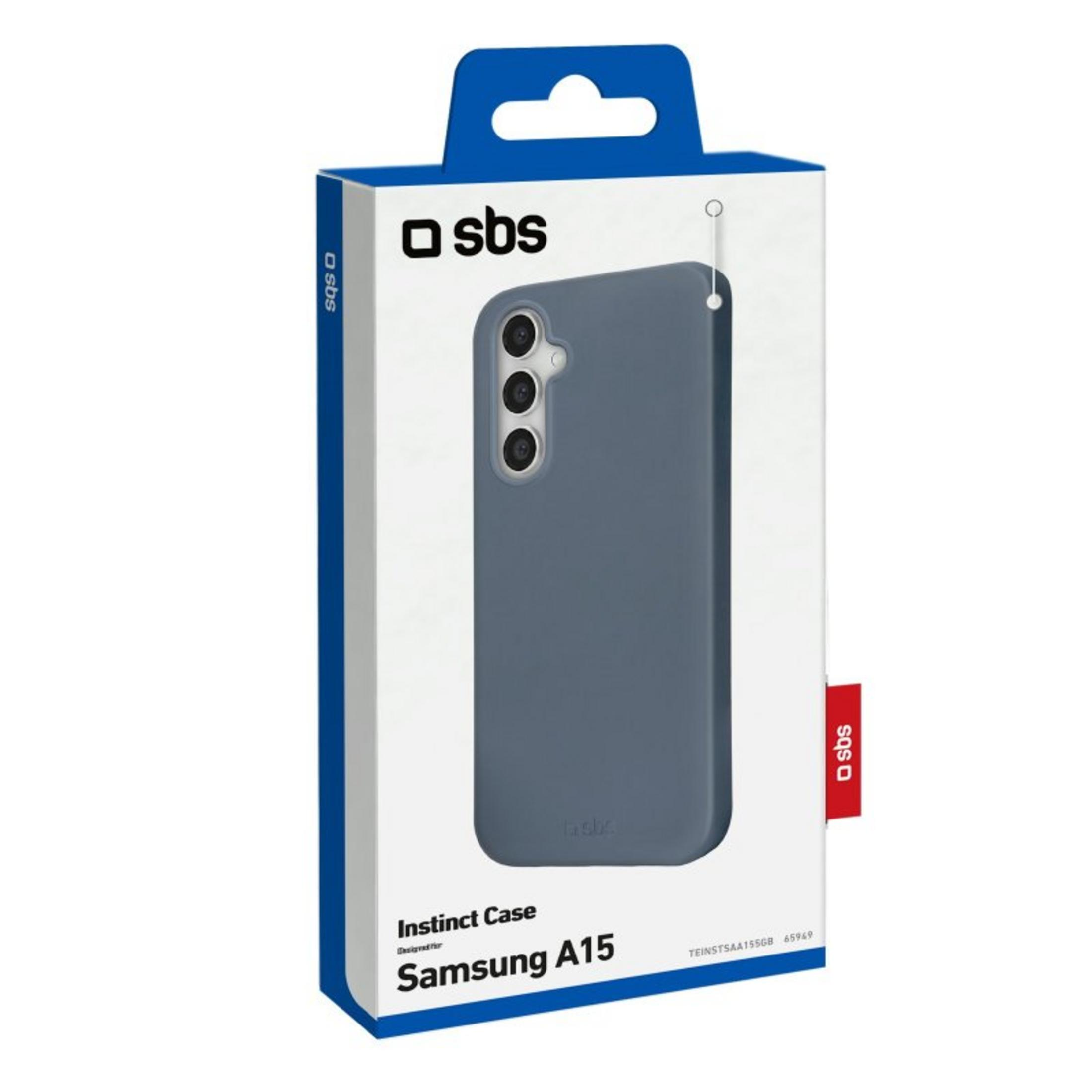 Blaue SBS Instinct Schutzhülle für Samsung A15 in Originalverpackung.