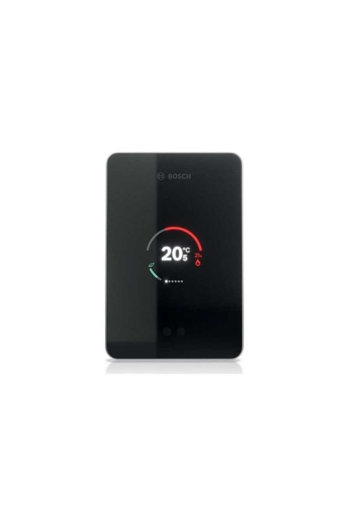 Dijital ekranlı siyah bir Bosch termostat 20,5 santigrat dereceyi gösteriyor.