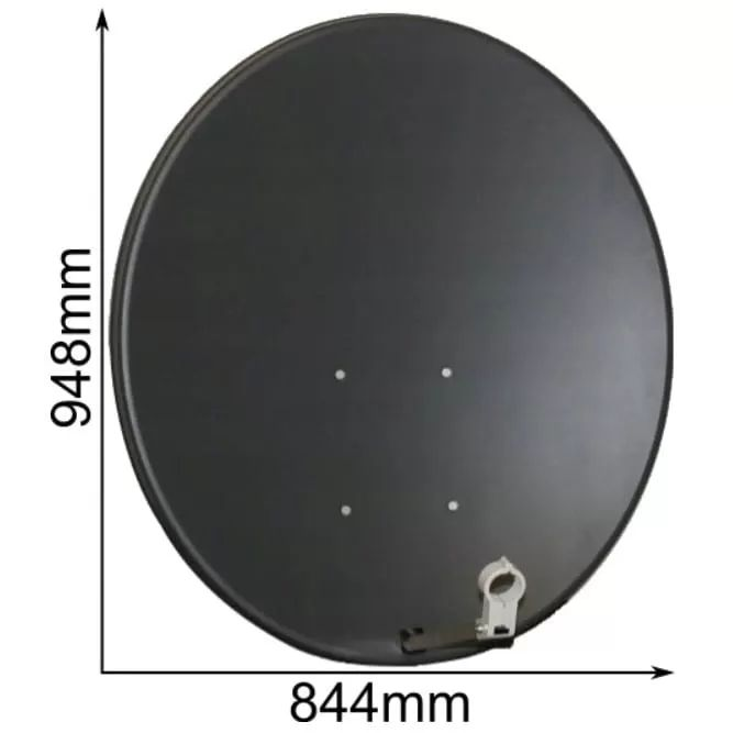 Czarna antena satelitarna o wymiarach 948 mm wysokości i 844 mm szerokości.