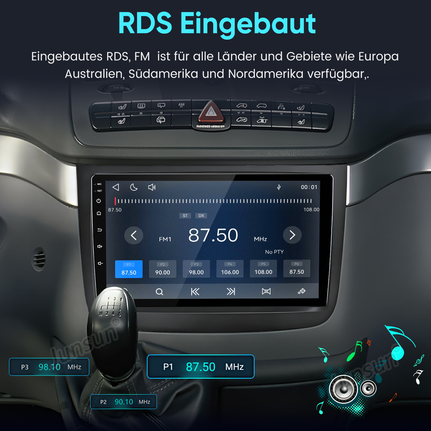 Autoradio mit eingebautem RDS und FM-Tuner in einem Auto-Armaturenbrett.