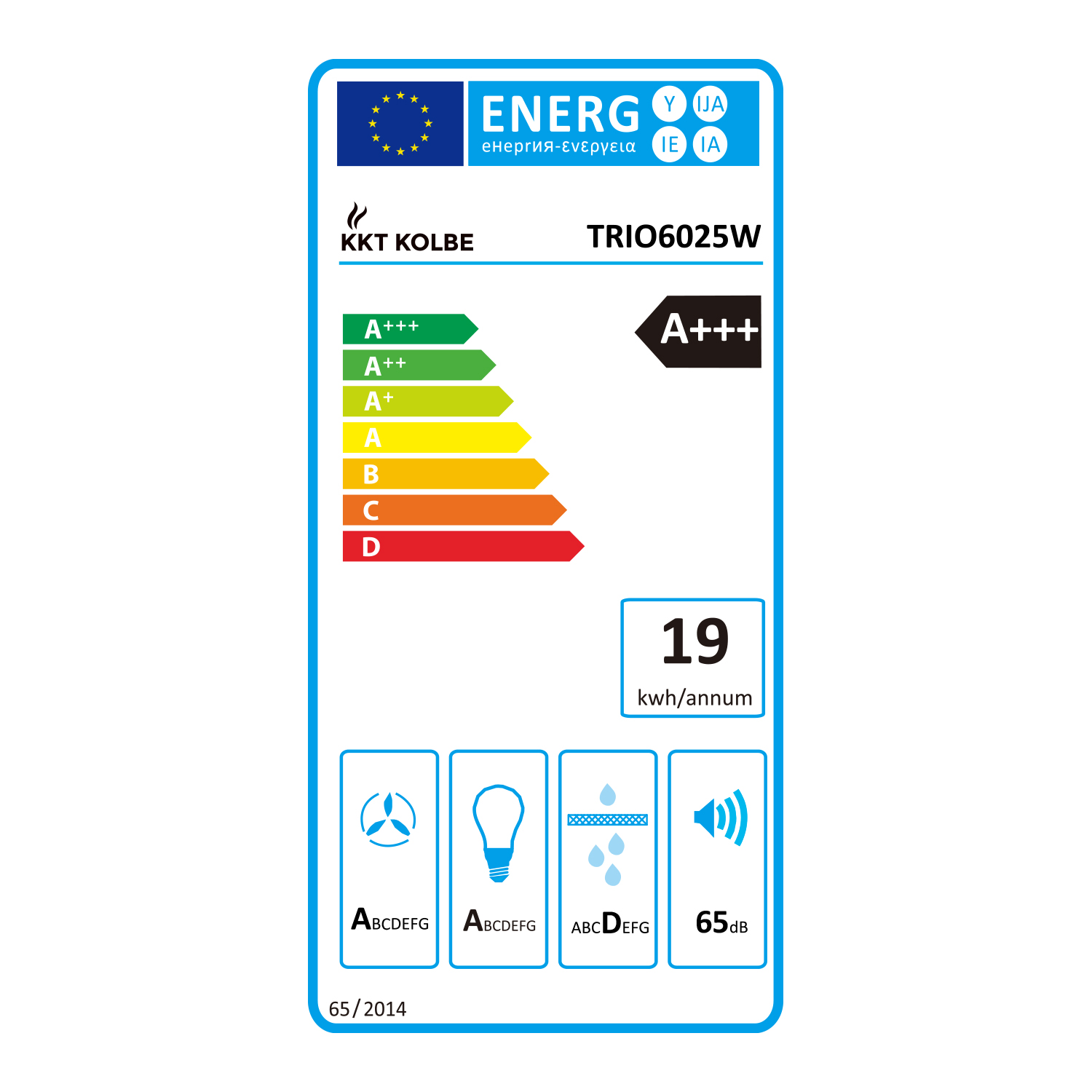 Etichetta energetica KKT Kolbe TRIO6025W con classe A+++ e 19 kWh/anno.