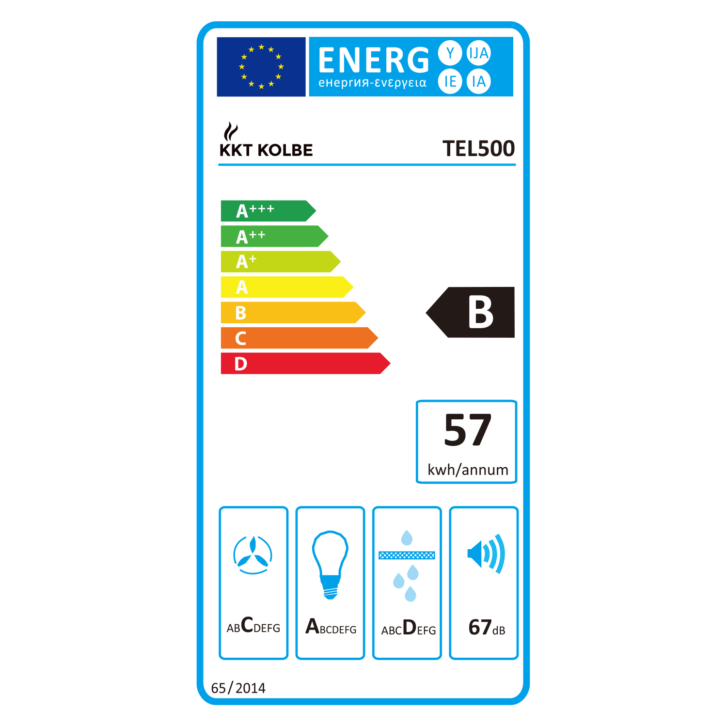 Etichetta energetica KKT Kolbe TEL500 con classe B e 57 kWh all'anno.