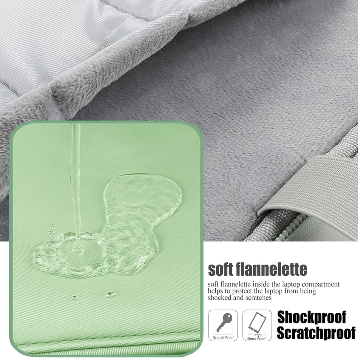Weiches Flanellinnere und wasserabweisende Oberfläche schützen den Laptop.