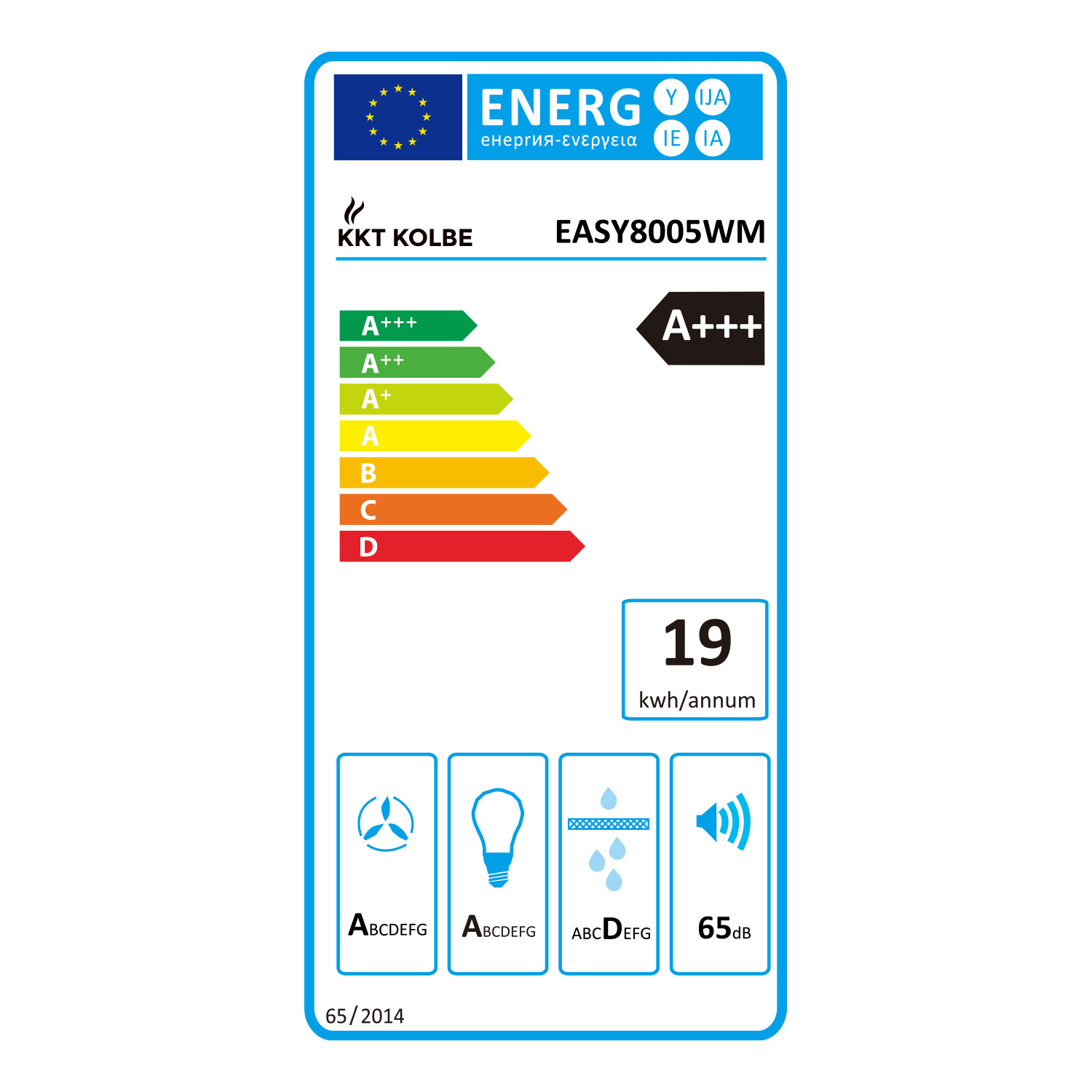 Etichetta energetica per KKT Kolbe EASY8005WM con A+++ e 19 kWh/anno.