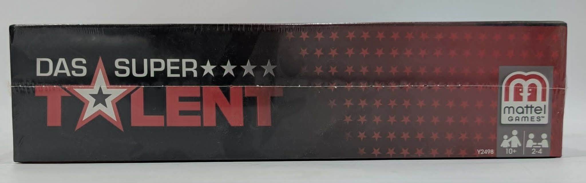 Seitenansicht der Verpackung des Brettspiels Das Supertalent von Mattel Games.
