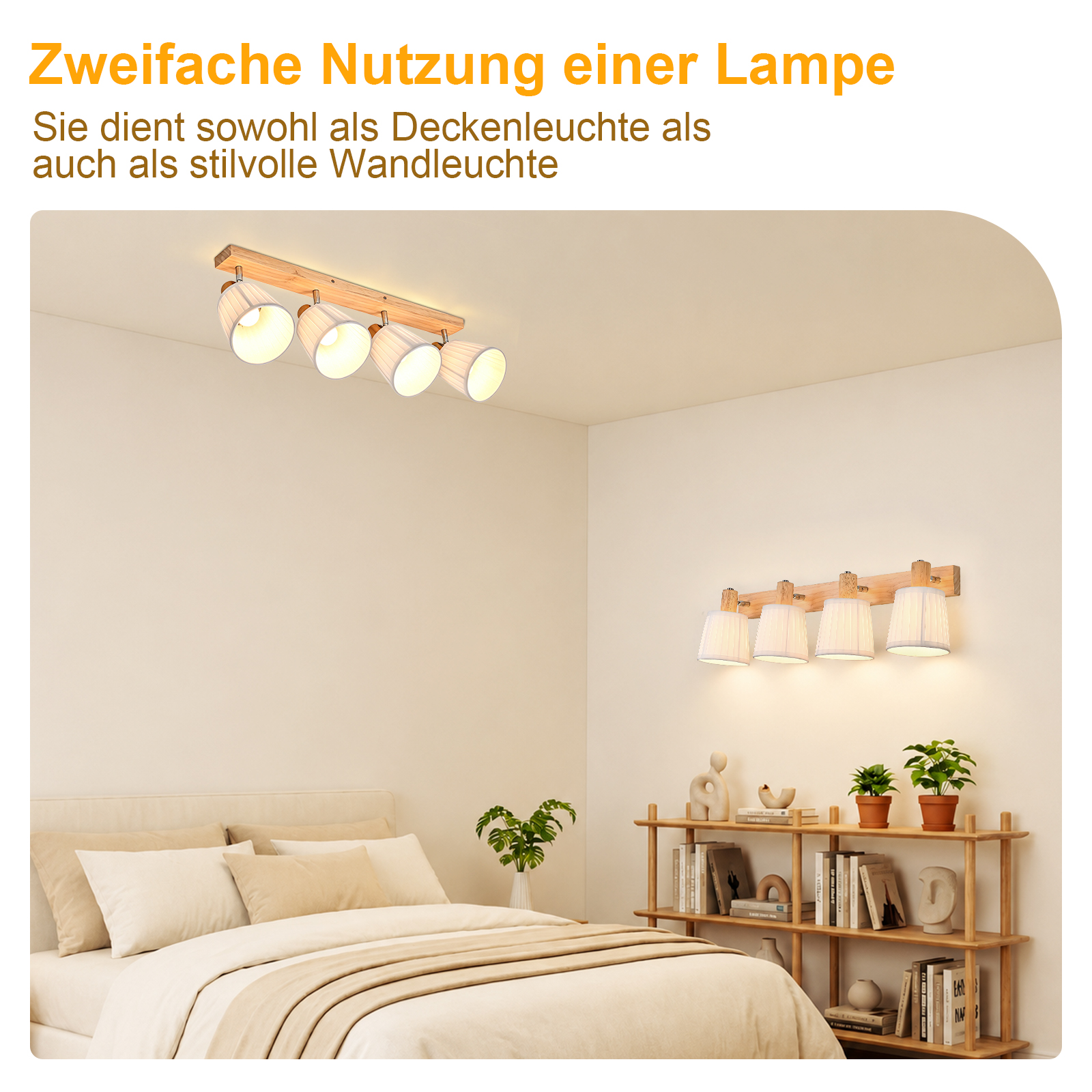 Una lámpara de listón de madera en el techo o pared de un dormitorio moderno.