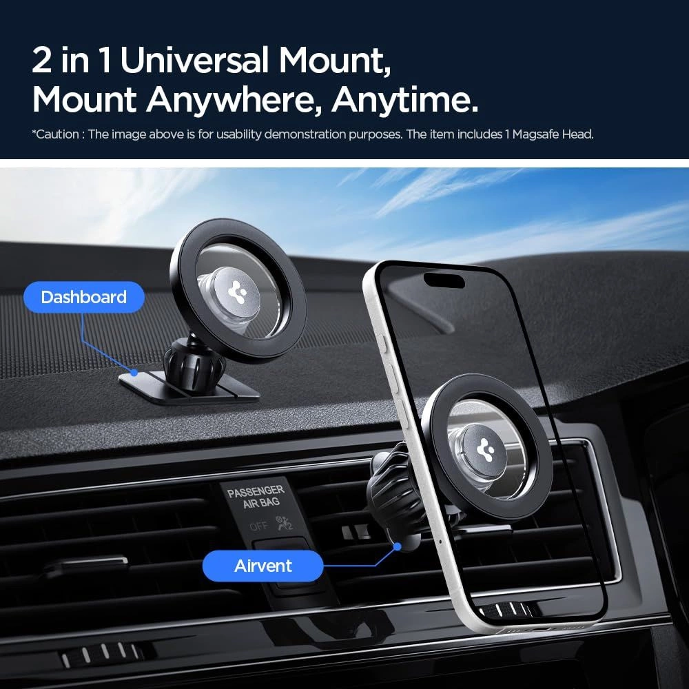 Supporto universale per auto su cruscotto e bocchetta dell'aria con uno smartphone.