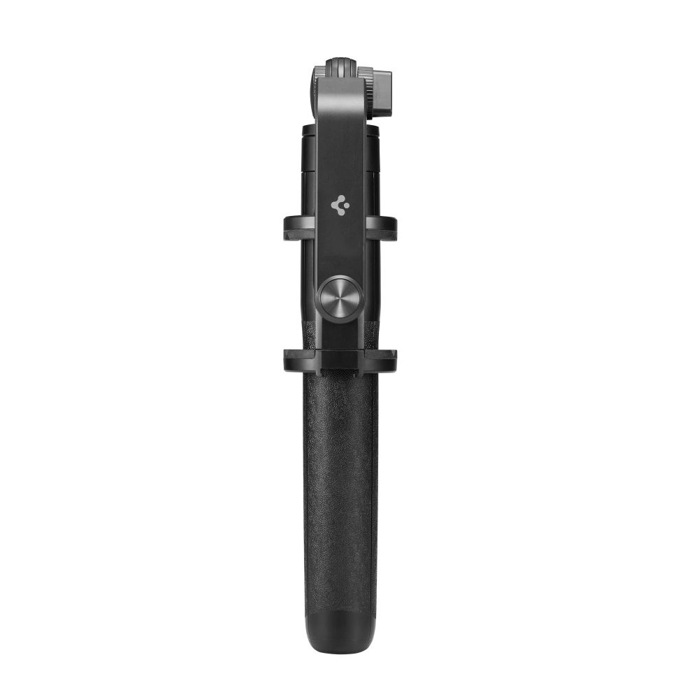 Un selfie stick nero chiuso su sfondo bianco.