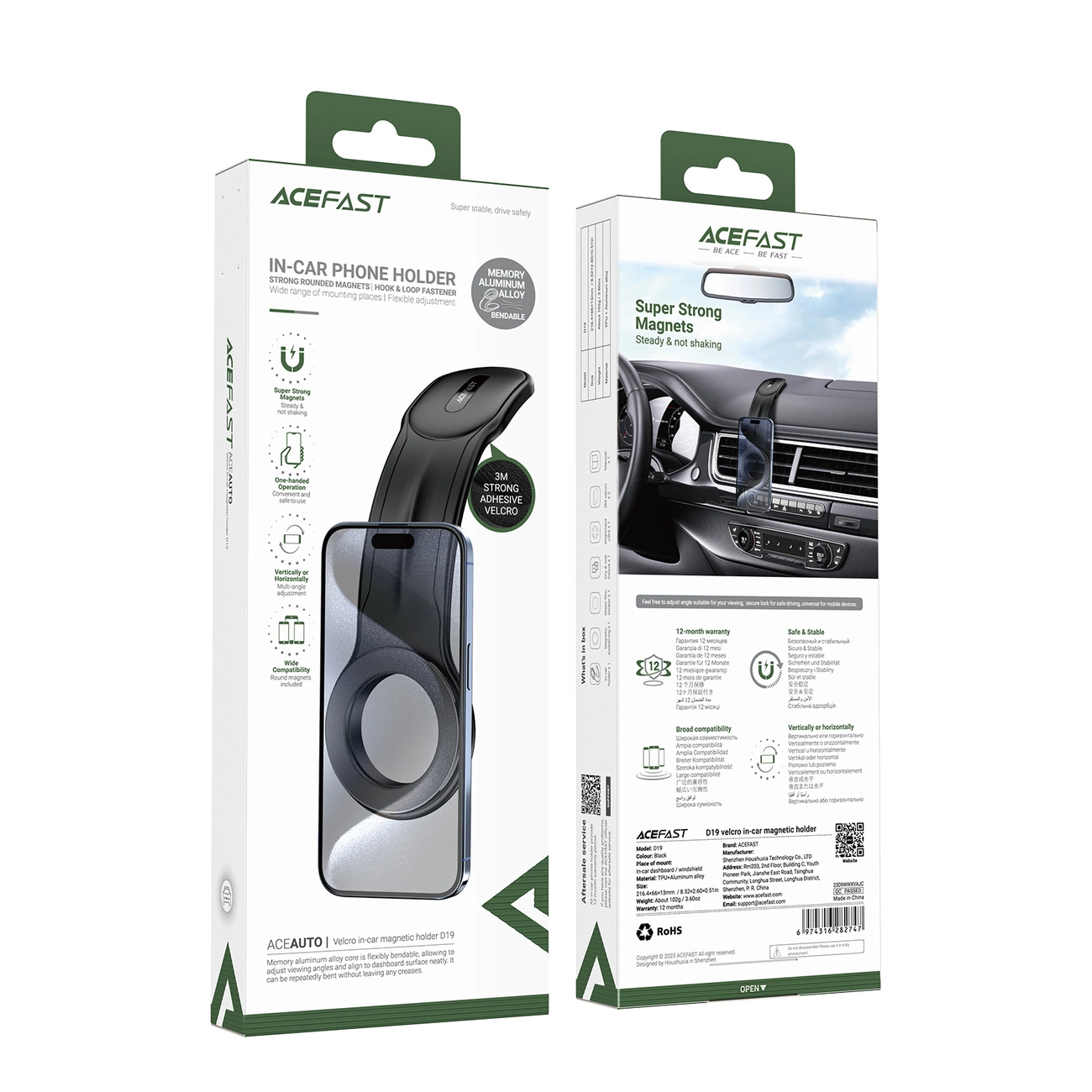 Confezione del supporto per telefono auto Acefast con potenti magneti.