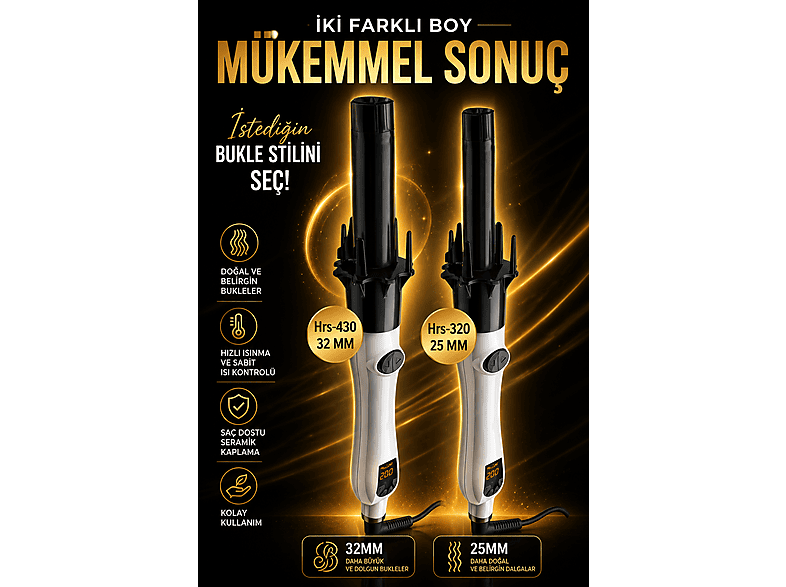 HAIRENS HRS-320 Otomatik Kalın Su Dalgası 25 mm Saç Maşası Beyaz
