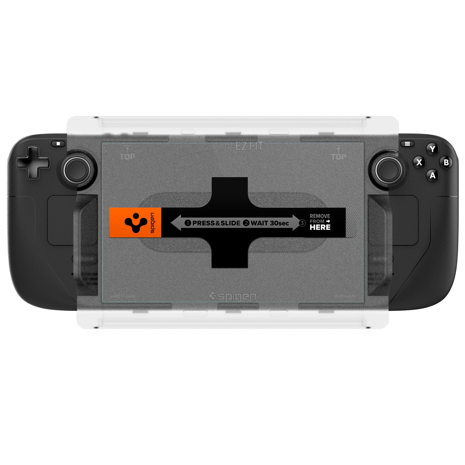Pellicola protettiva GlastR EZ Fit su console di gioco portatile nera.