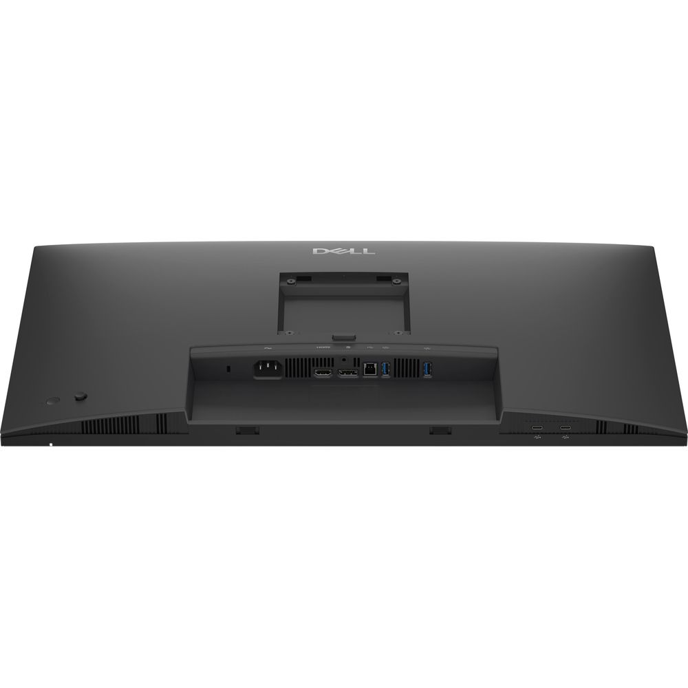 Vista posteriore di un monitor Dell nero con varie porte e supporto.