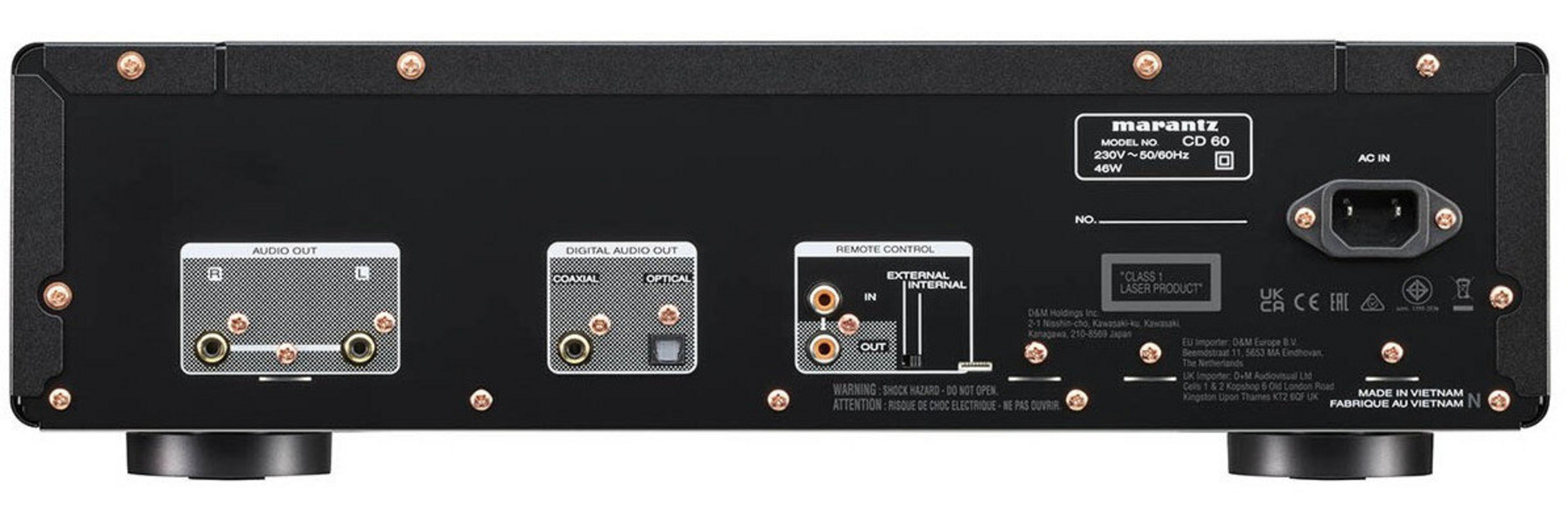 Tylny panel odtwarzacza Marantz CD 60 z portami audio, cyfrowymi i sterowania.