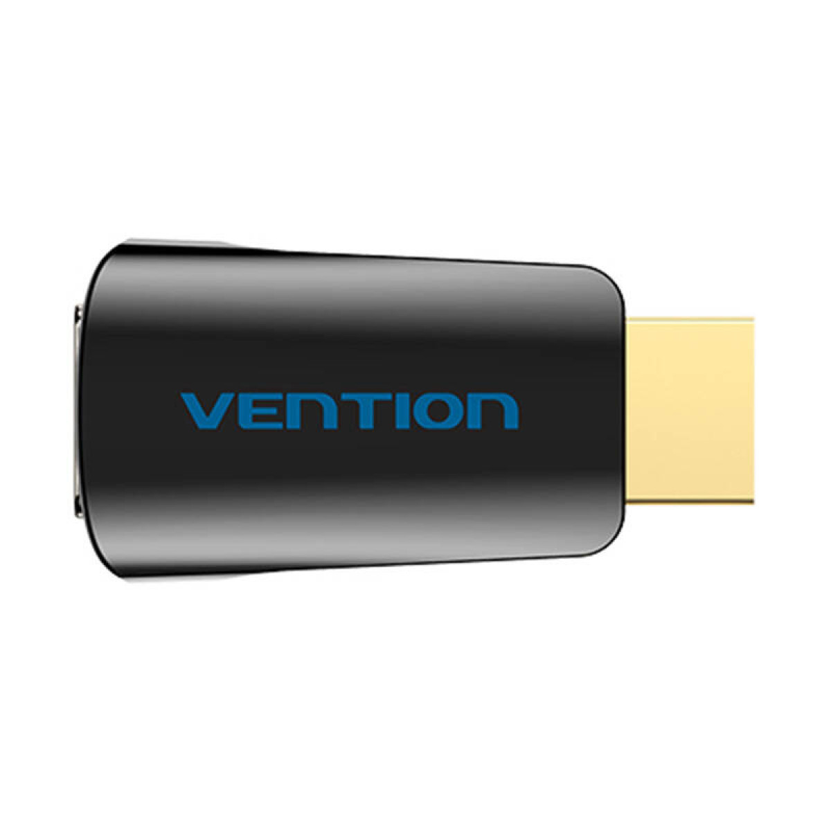 Un adattatore HDMI nero Vention con connettore dorato su sfondo bianco.