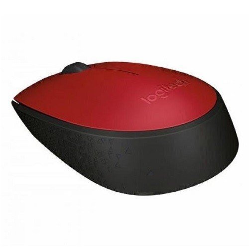 Beyaz arka planda kırmızı ve siyah kablosuz Logitech bilgisayar faresi.