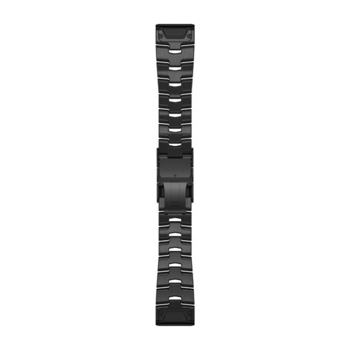 Un cinturino per orologio in maglia di metallo nero con chiusura, su sfondo bianco.
