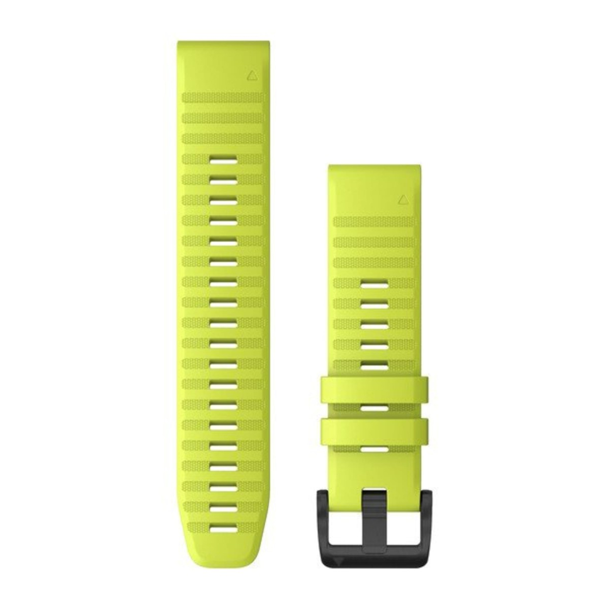 Bracelet de montre en silicone vert citron avec fentes de ventilation et boucle noire.
