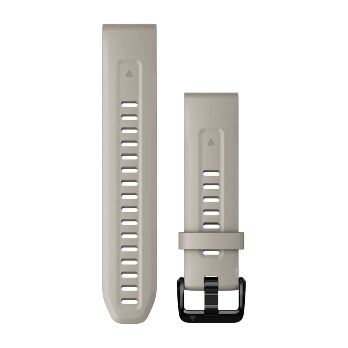 Cinturino per orologio in silicone beige con fori di ventilazione e fibbia nera.