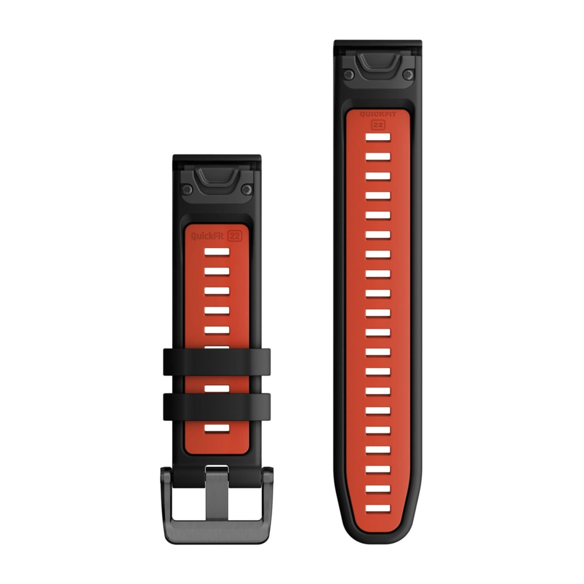 Schwarzes Uhrenarmband mit roter Einlage und QuickFit 22-Verschluss.