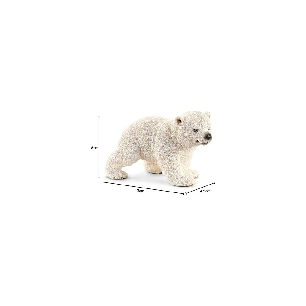 Figur eines Eisbären auf weißem Hintergrund mit Maßen von 8cm Höhe, 13cm Länge und 4.5cm Breite.