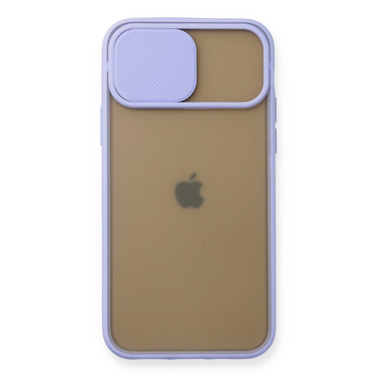 Arkası sürgülü kamera korumalı mor iPhone kılıfı.