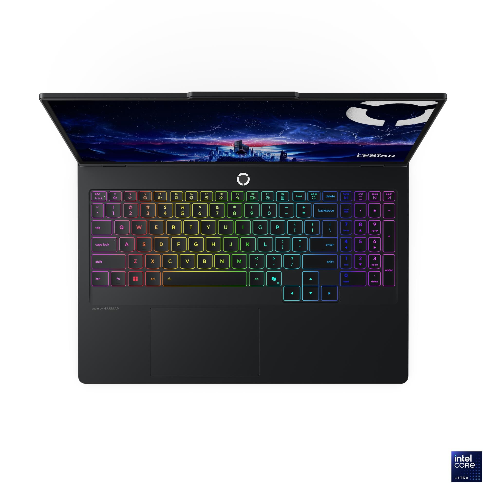 RGB aydınlatmalı klavyeye ve yanan ekrana sahip siyah bir dizüstü bilgisayar.