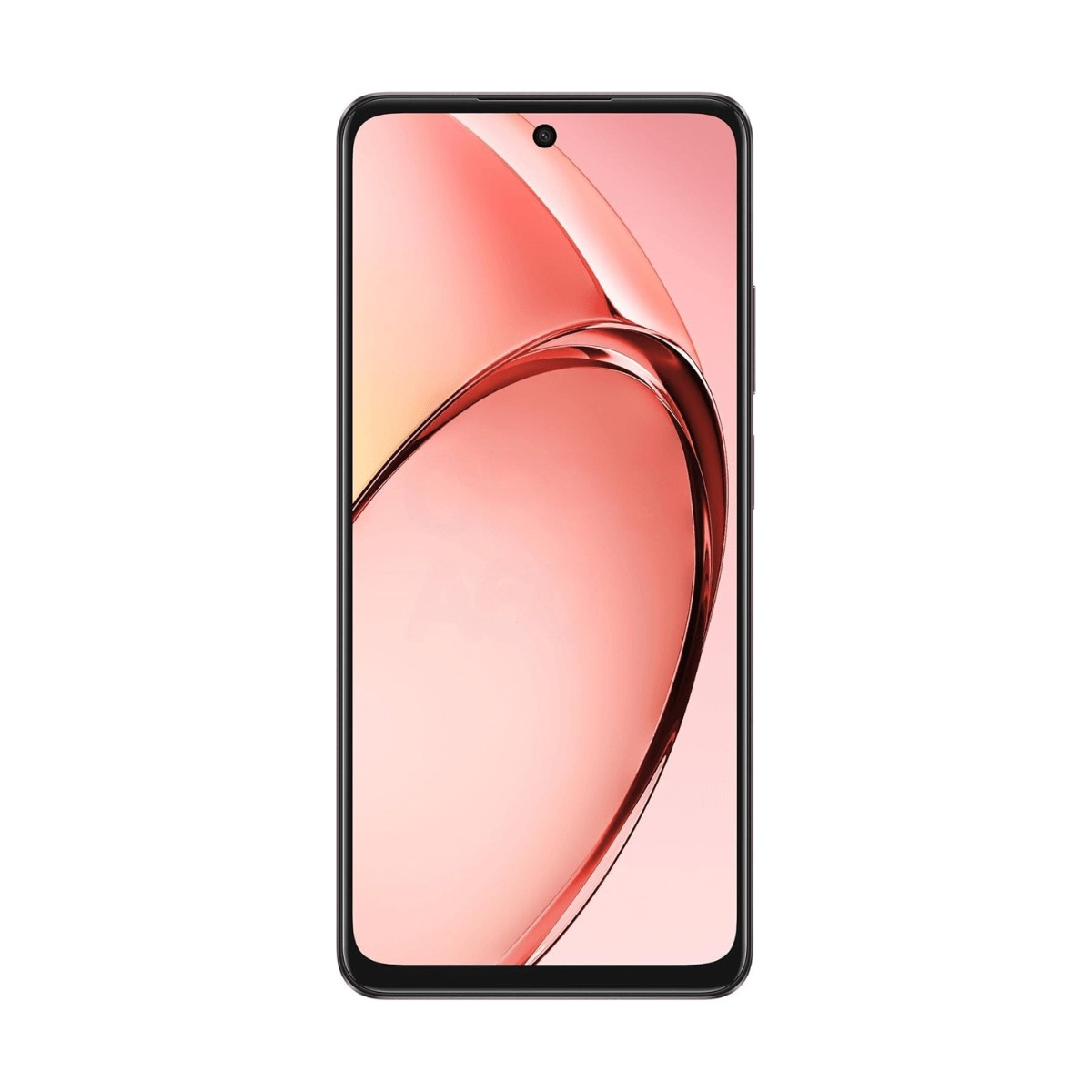 Uno smartphone nero con uno sfondo astratto dai toni rosa sullo schermo.