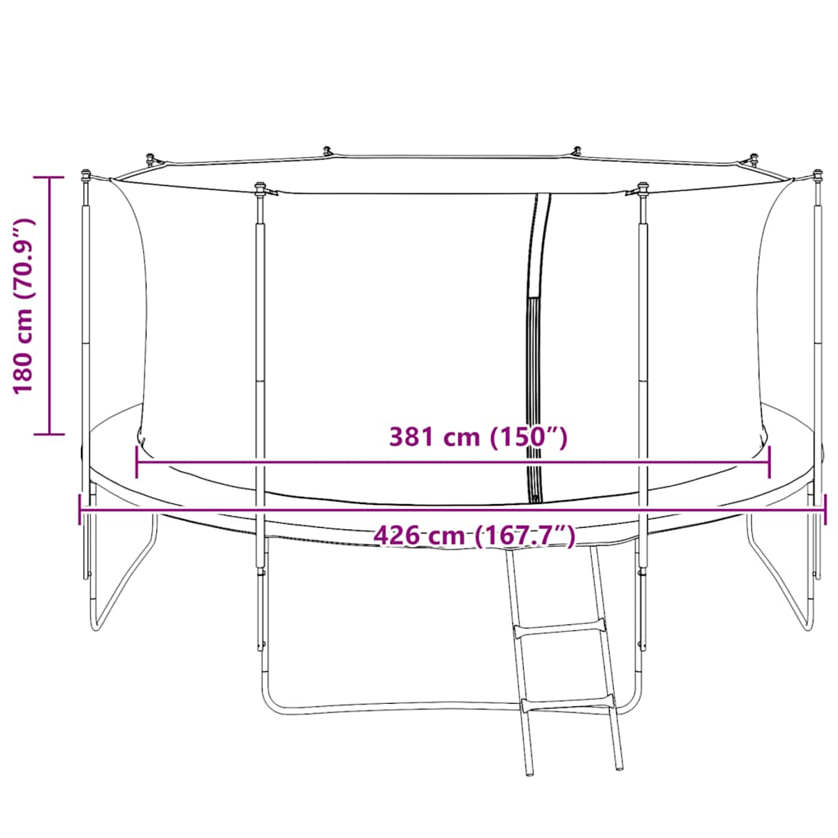 Disegno tecnico di un trampolino con etichette di quota per altezza e diametro.