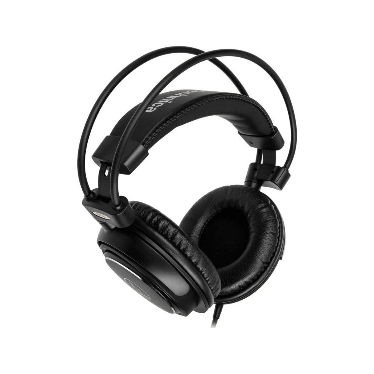 Cuffie over-ear nere con doppio archetto e cuscinetti in pelle.
