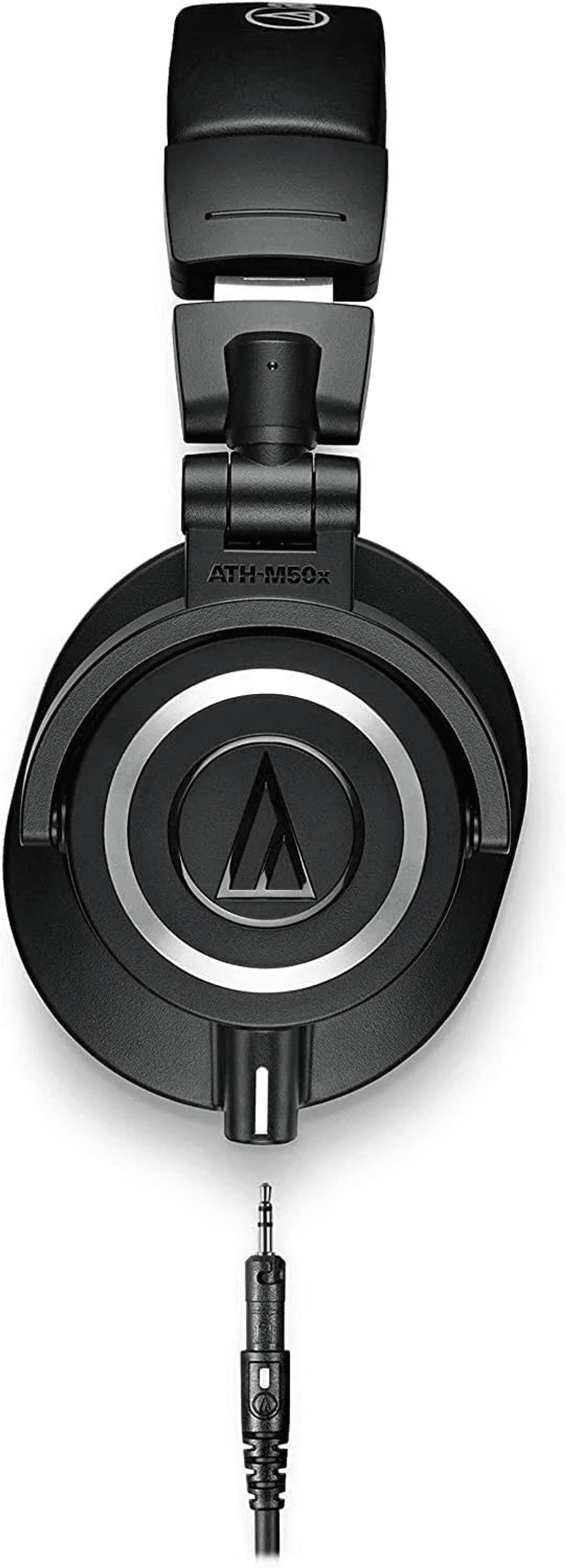 Cuffie over-ear nere con cavo audio staccabile su sfondo bianco.