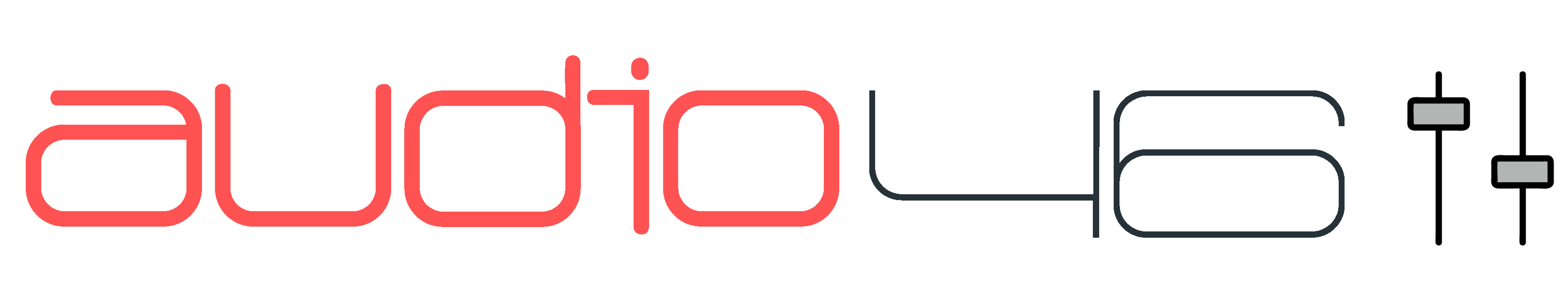 El logotipo dice audio46 en rojo y gris, con dos iconos deslizantes a la derecha.