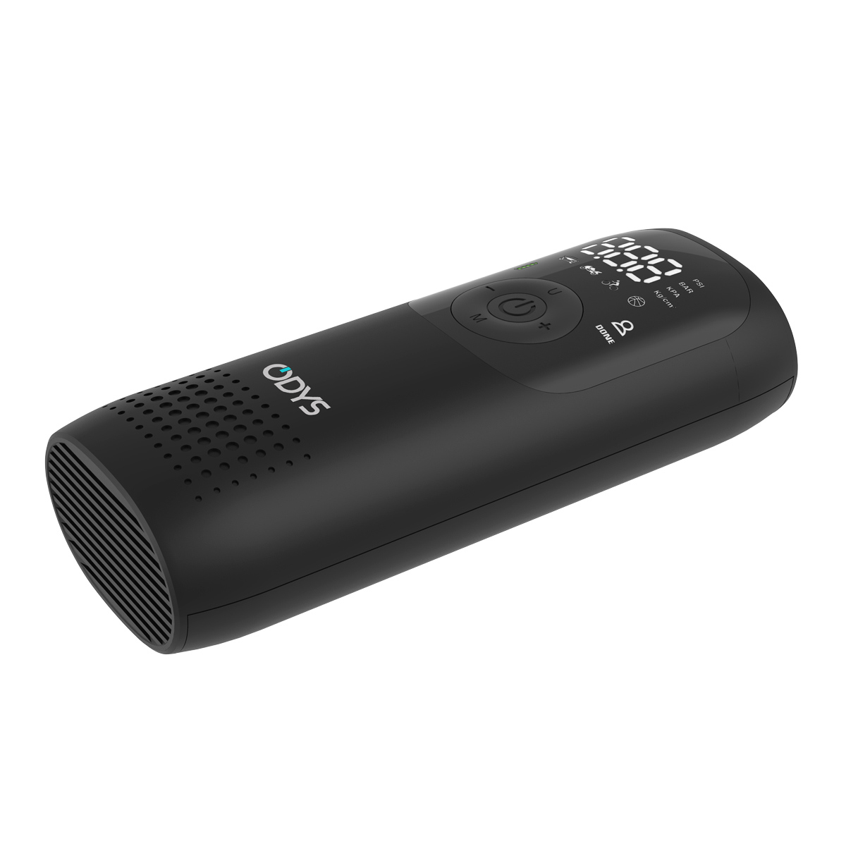 Schwarze tragbare Odys-Pumpe mit digitalem Display und Tasten.