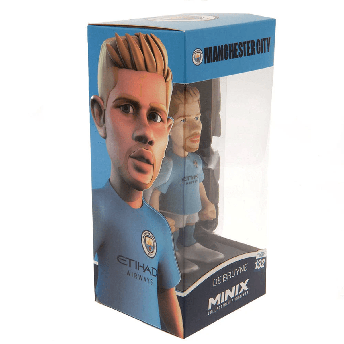 Kolekcjonerska figurka Minix Kevin De Bruyne z Manchesteru City w opakowaniu.