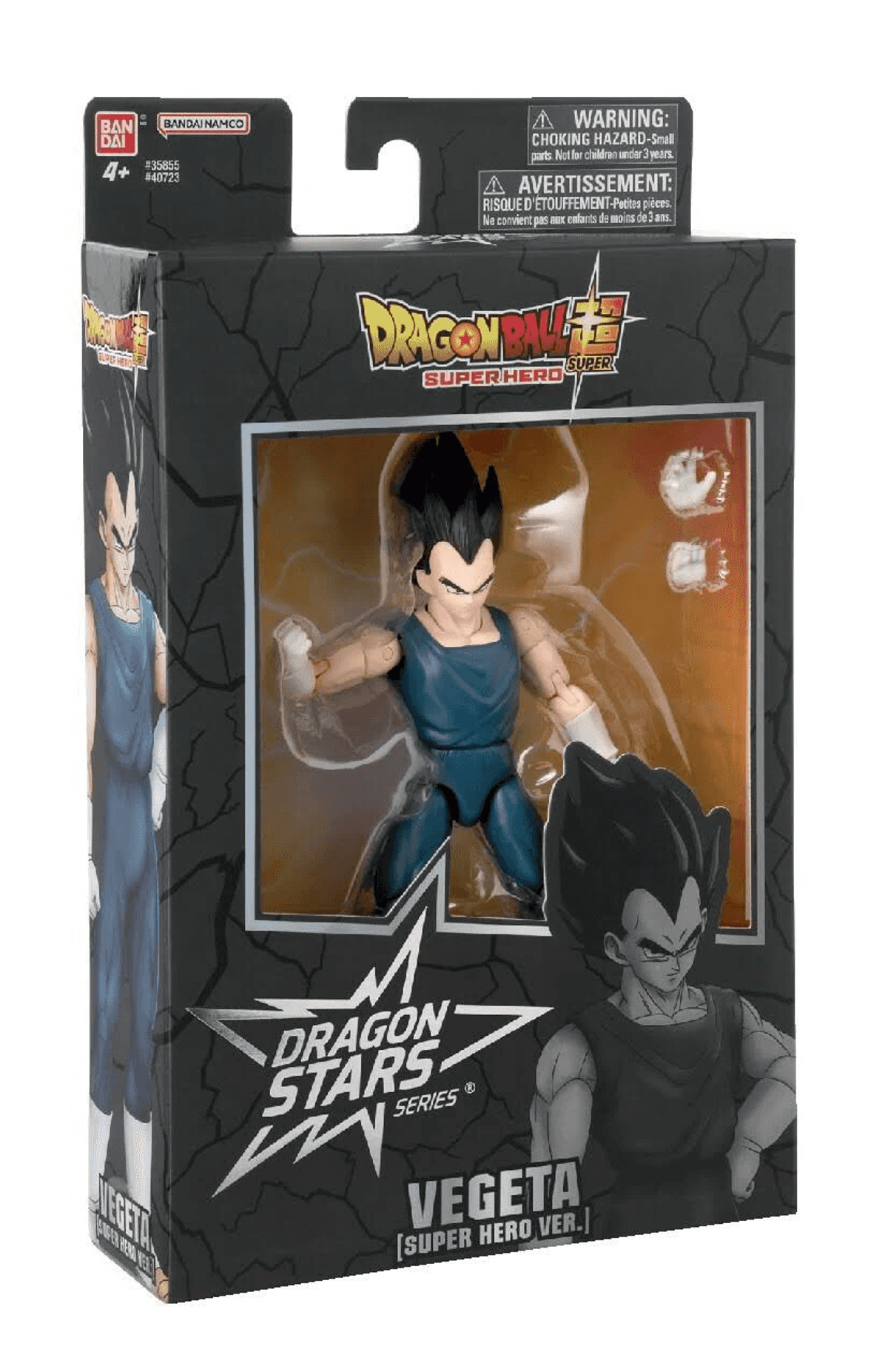Dragon Ball Super Vegeta Actionfigur in ihrer Originalverpackung auf weißem Hintergrund.
