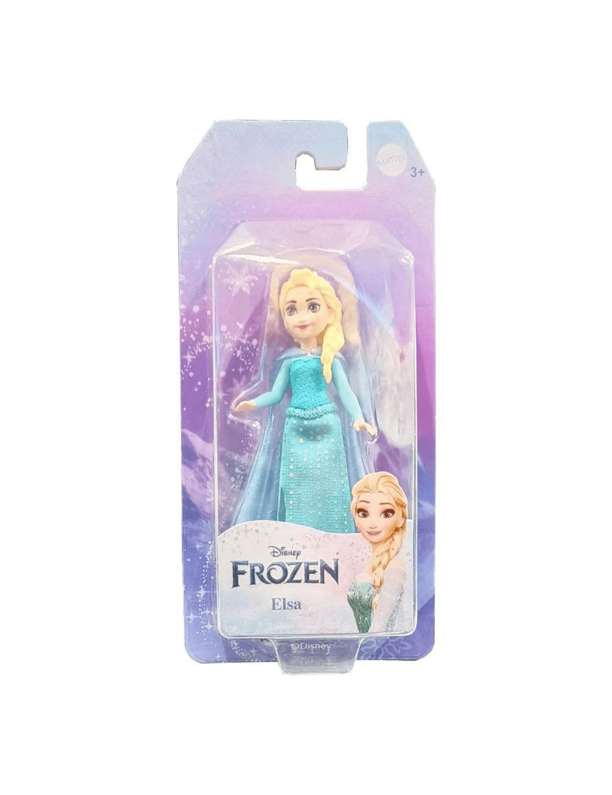 Disney Frozen Elsa Puppe in originaler lila-blauer Verpackung mit Motiv.