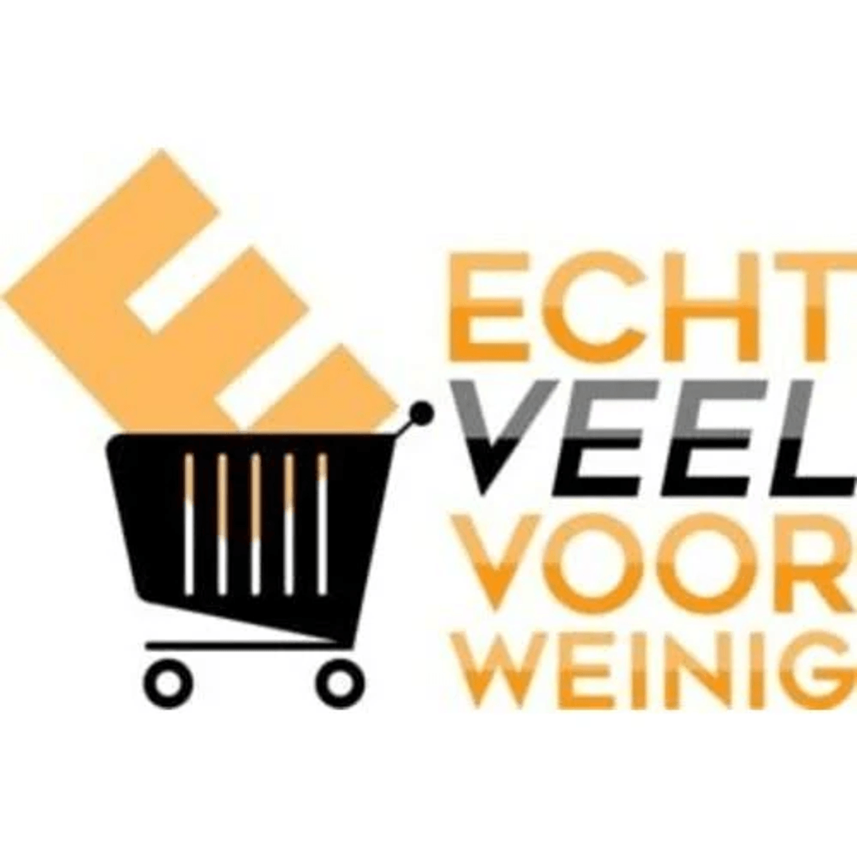 Un carrito de compras negro con el texto ECHT VEEL VOOR WEINIG.