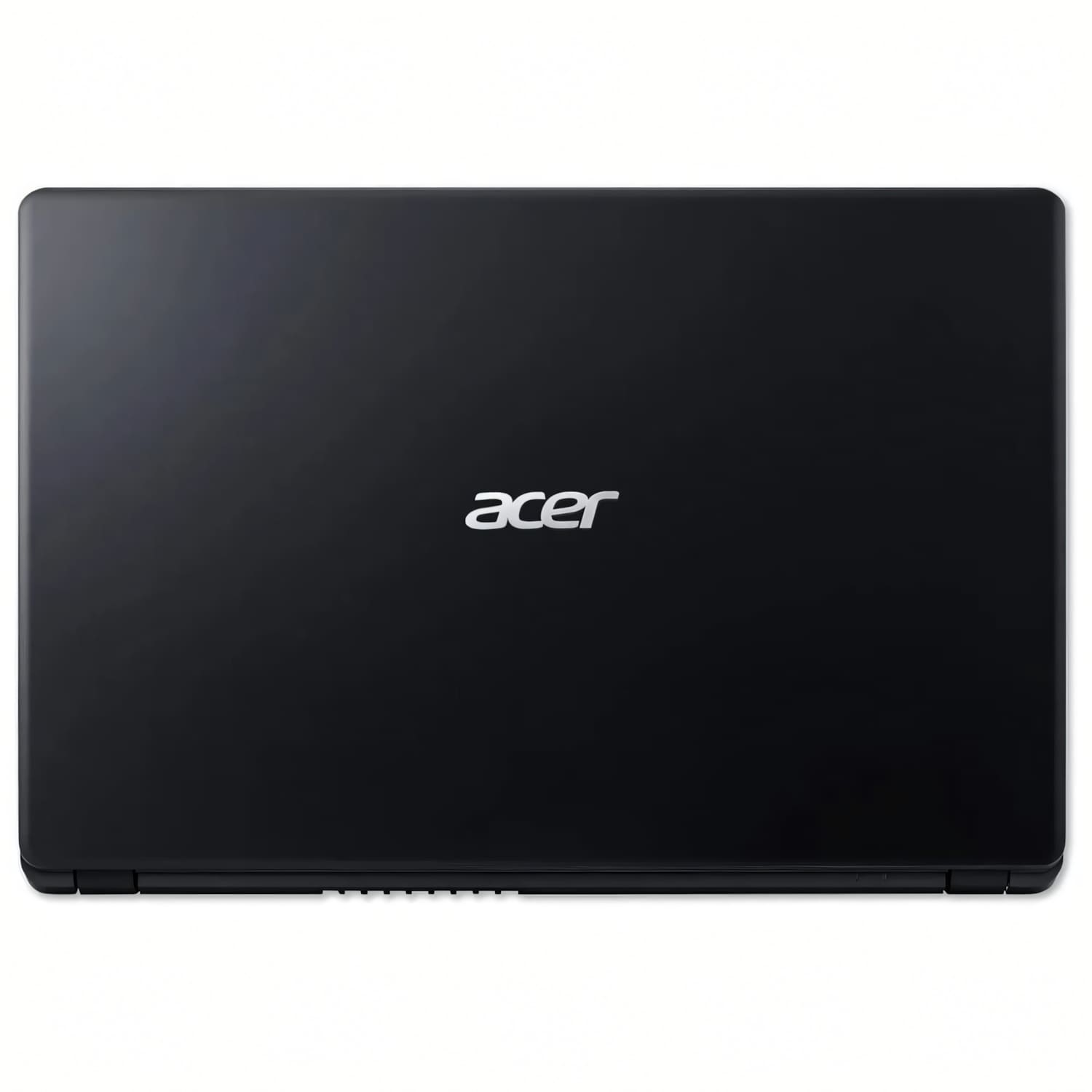 Portátil Acer negro cerrado sobre un fondo blanco.