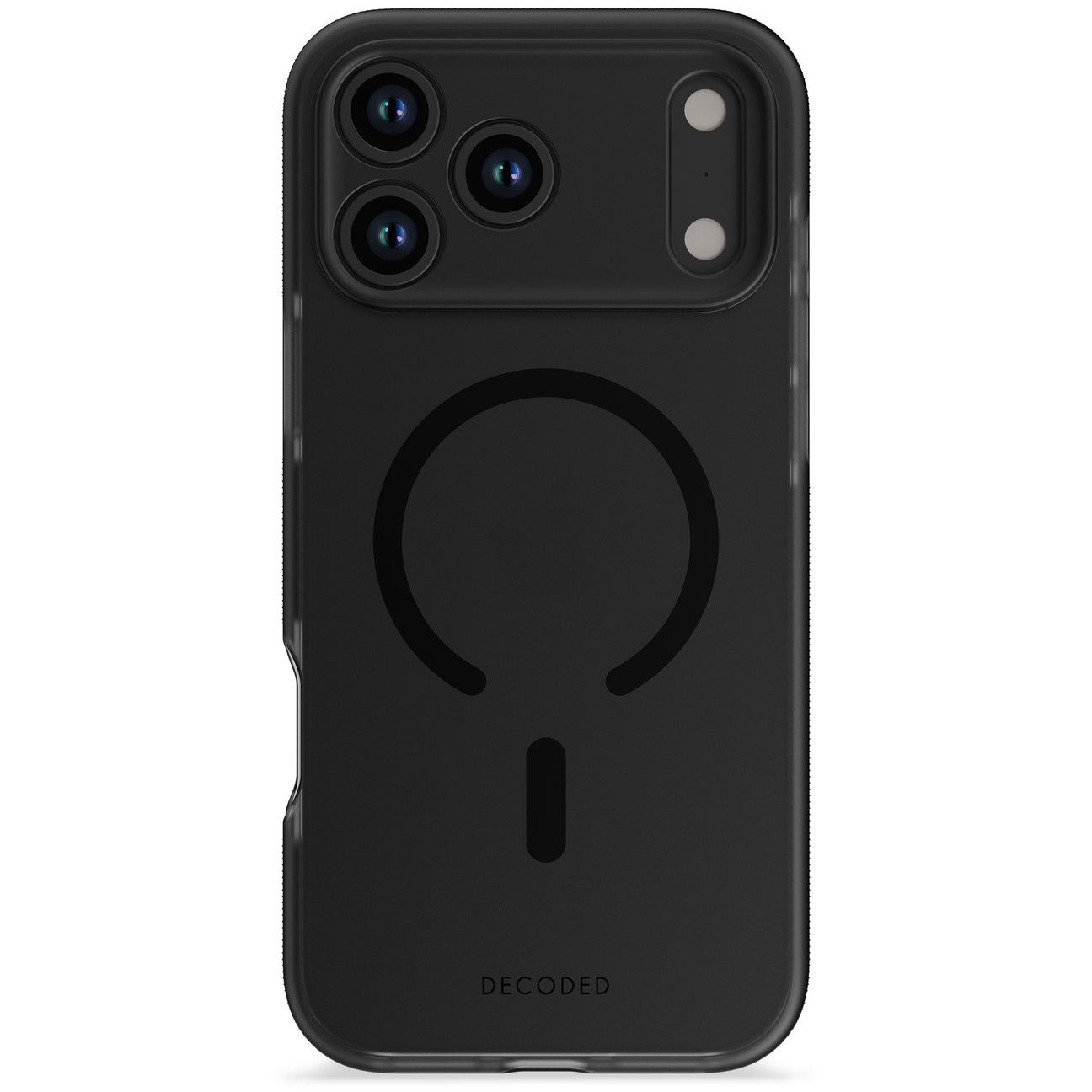 Custodia per smartphone nera con ritaglio fotocamera e simbolo MagSafe.
