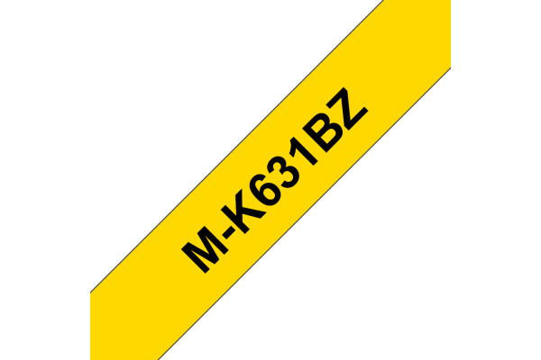 Un ruban jaune diagonal avec le texte noir M-K631BZ sur fond blanc.