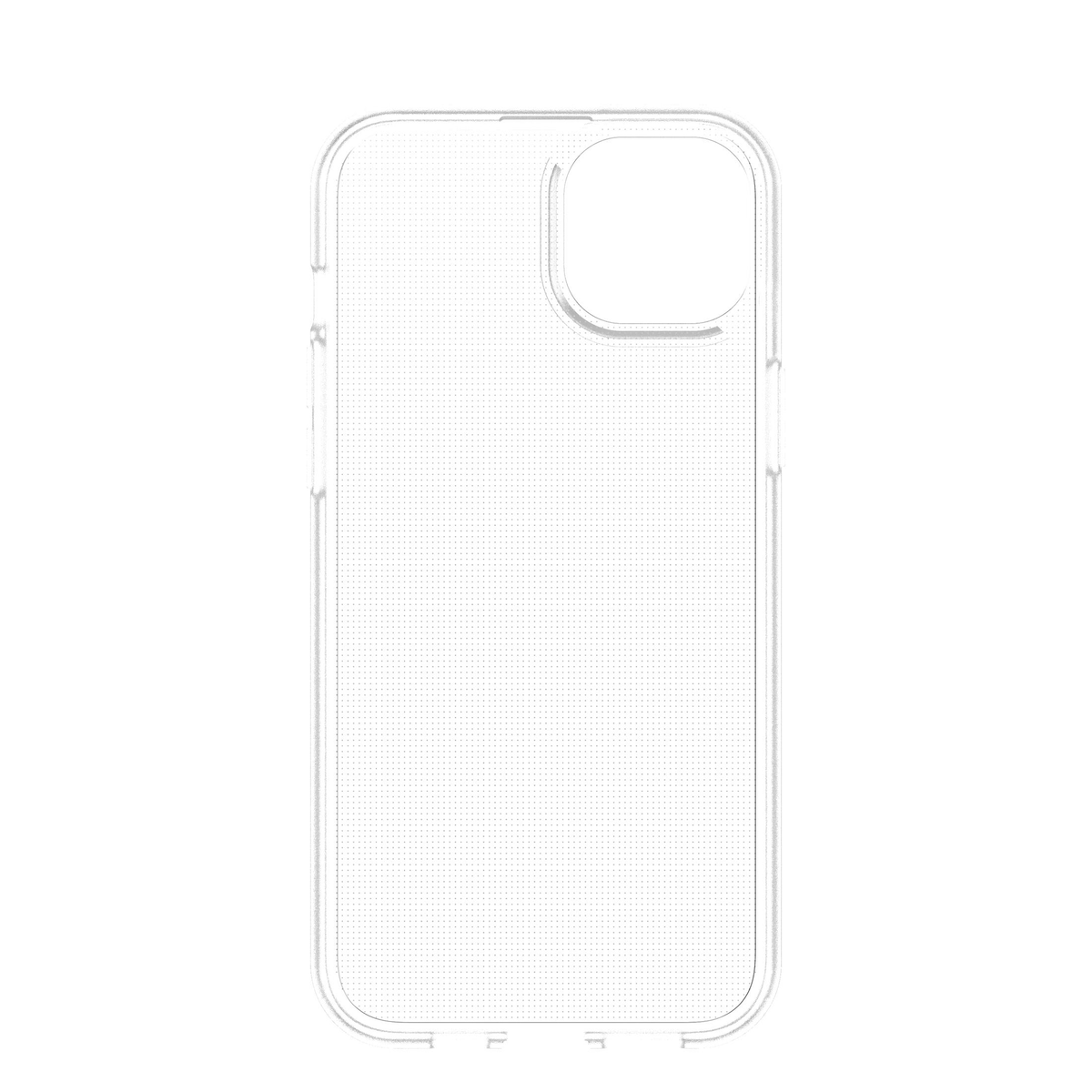 Transparente Schutzhülle für ein Smartphone mit Aussparung für die Kamera.