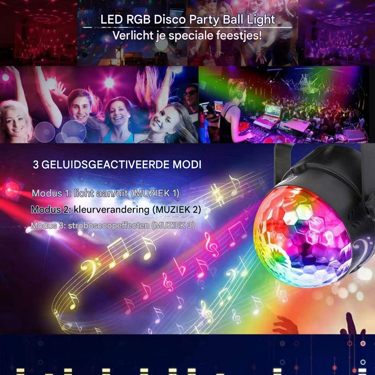 Eine bunte LED-RGB-Discoparty-Lampe mit Noten und Partyszenen.