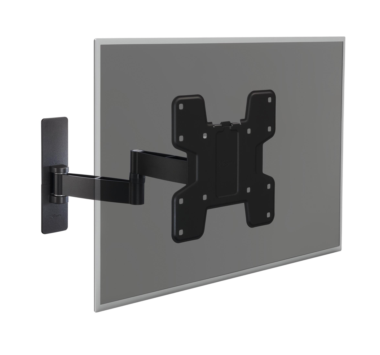 Un support mural noir pour téléviseur est fixé au mur, soutenant un grand écran.