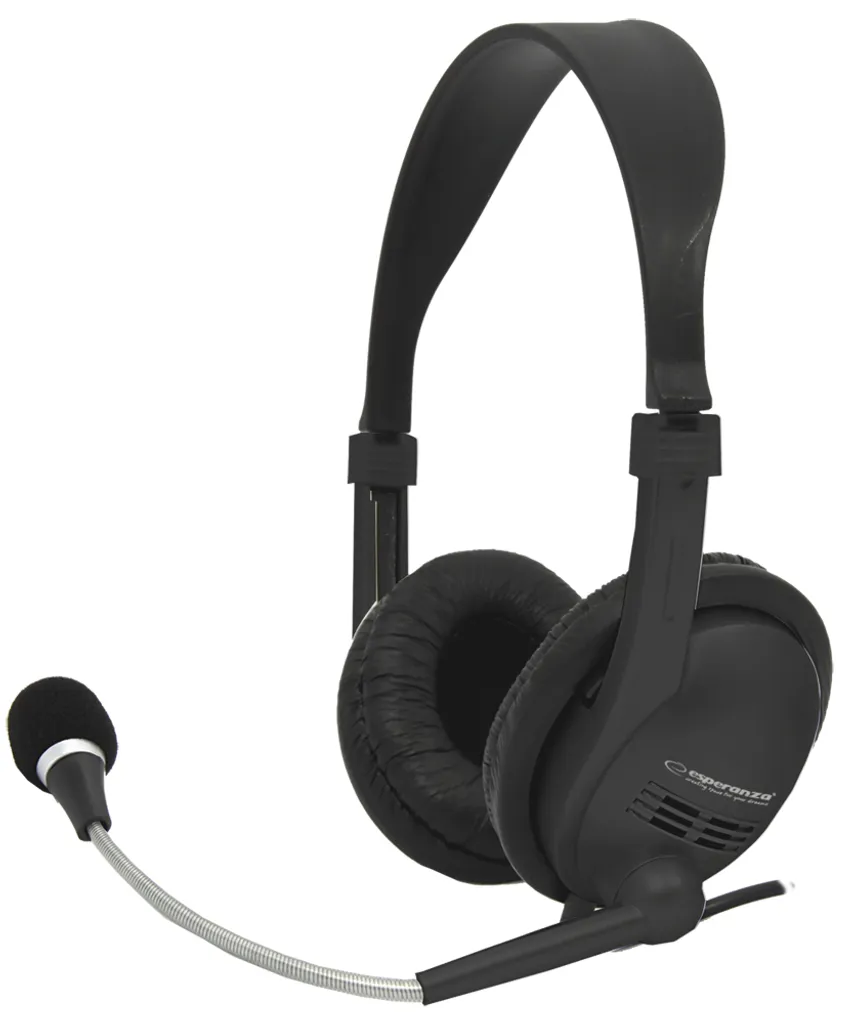 Schwarze Over-Ear-Kopfhörer mit verstellbarem Kopfbügel und angeschlossenem Bügelmikrofon.
