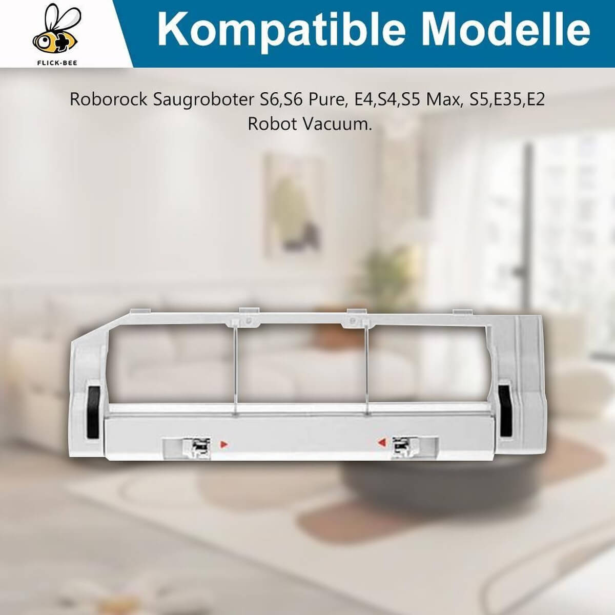 Pièce d'aspirateur Roborock blanche sur fond flou.