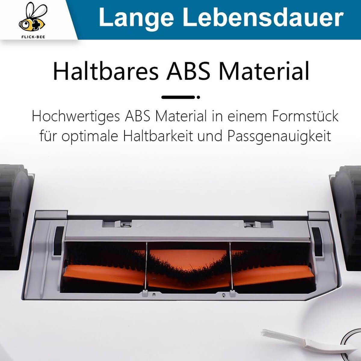Vue de dessous d'un robot aspirateur soulignant le matériau ABS durable et la brosse.